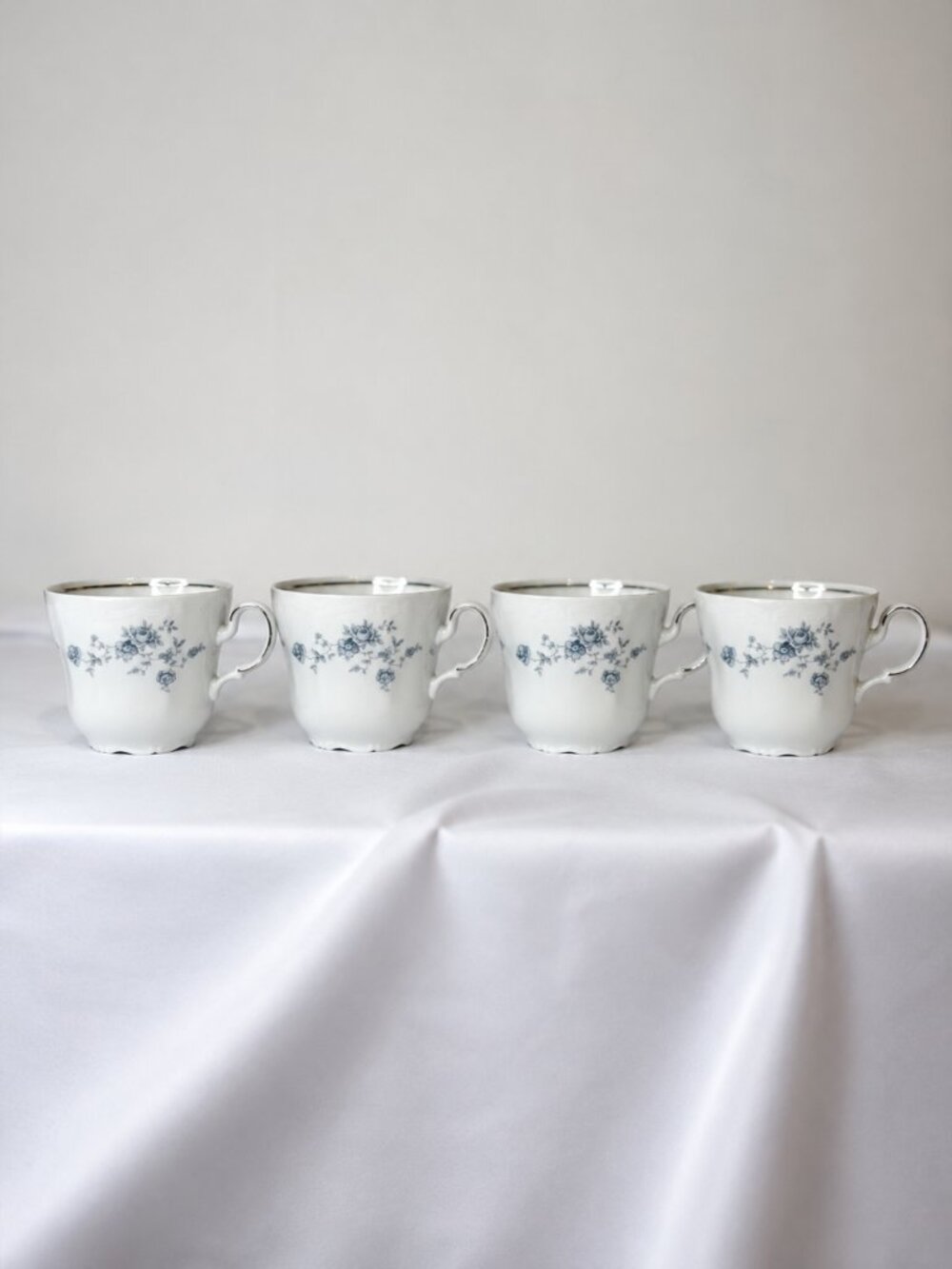 Vintage Johann Haviland Blue Garland Cups Set of 4 Bavaria Germany Floral Tea